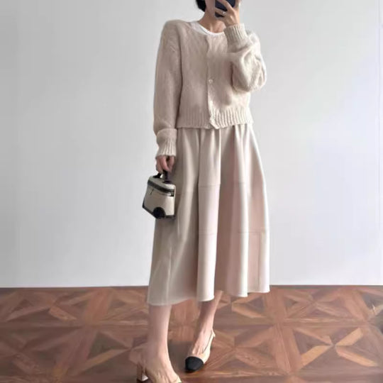 Damen Stylische, luftige 3/4-Arm Strickjacke und Midikleid Kombination Shop Nory