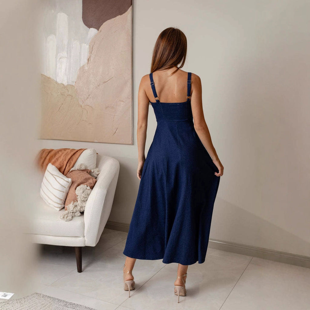 Damen Midikleid mit Bindegürtel und schwingendem Rock
