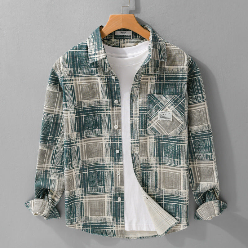 Herren Kariertes Hemdjacken-Overshirt aus Baumwollmix mit texturierter Webstruktur und Brusttasche Shop Nory