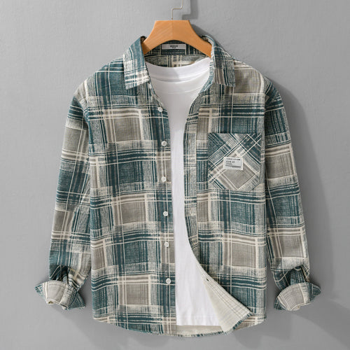 Herren Kariertes Hemdjacken-Overshirt aus Baumwollmix mit texturierter Webstruktur und Brusttasche Shop Nory