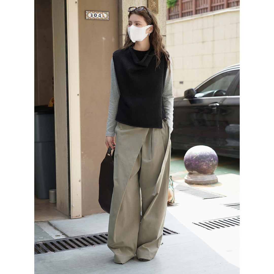 Damen Ärmellose Strick-Weste mit drapiertem Rollkragen und asymmetrischem Saum Shop Nory