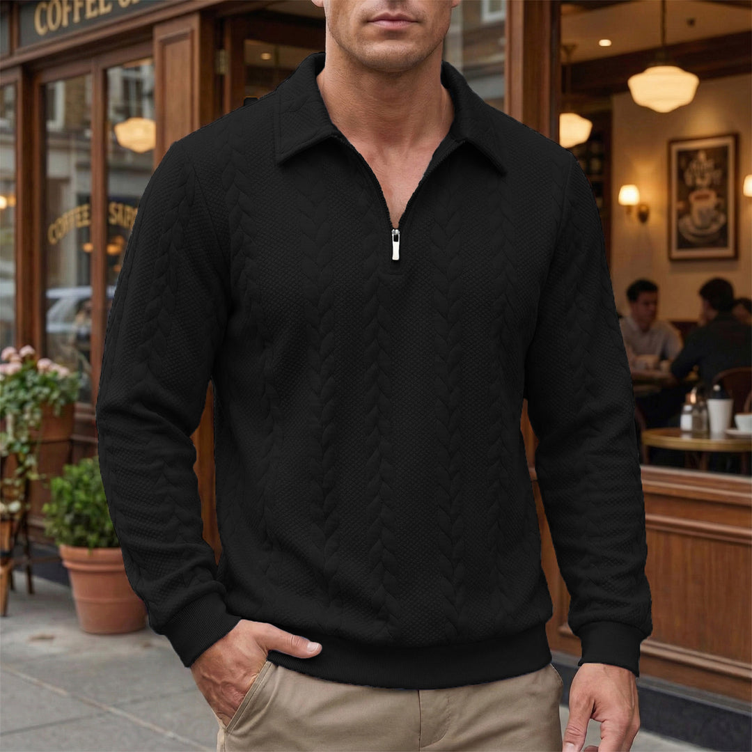 Herren strukturierter Halbzip-Pullover mit Troyerkragen, feinem Zopfmuster und elastischen Bündchen Shop Nory