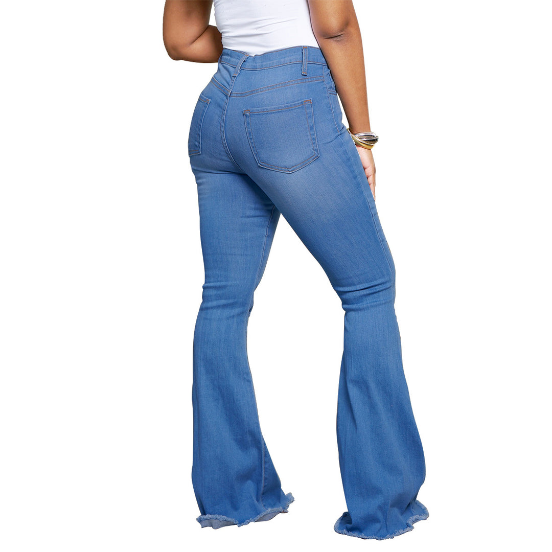 Damen Taillenbetonte Schlagjeans mit zerrissenen Einsätzen und rohem Saum Shop Nory