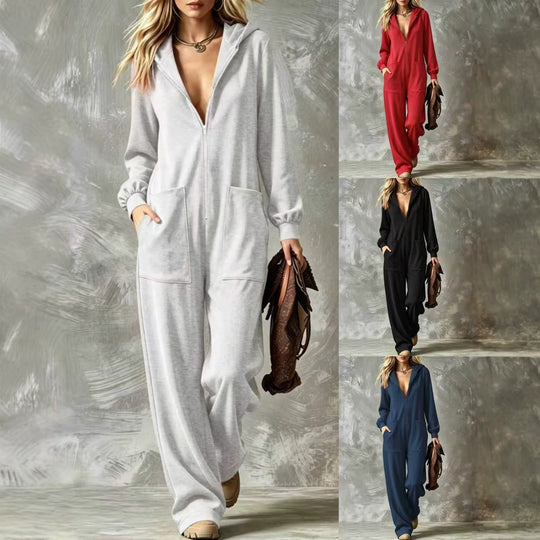 Damen Kapuzen-Jumpsuit mit durchgehendem Reißverschluss und aufgesetzten Taschen Shop Nory