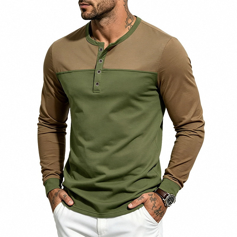 Herren Slim-Fit Henley-Langarmshirt mit kontrastiertem Einsatz und Knopfleiste Shop Nory