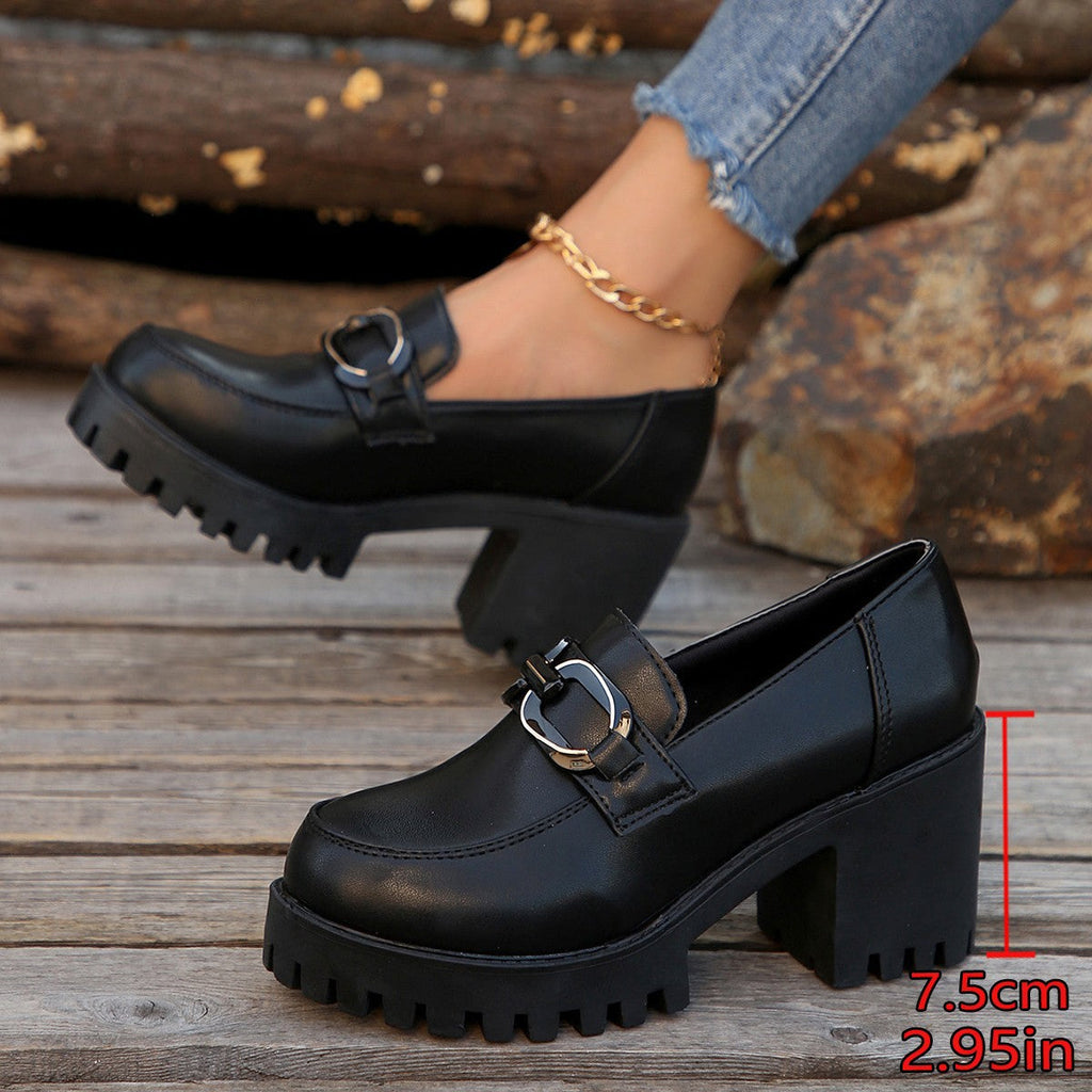 Damen Blockabsatz-Schuhe mit markanter Sohle und modischen Schnallen