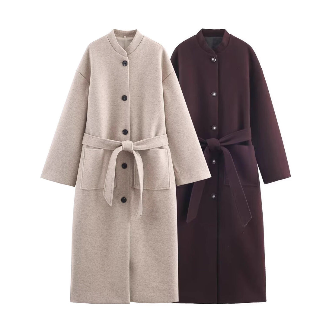 Damen Langer minimalistischer Wollmix-Kimono-Mantel mit Bindegürtel Shop Nory