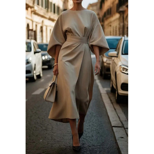 Damen Elegantes Midikleid mit weitem Kimonoärmel und tailliertem Wickelbund Shop Nory