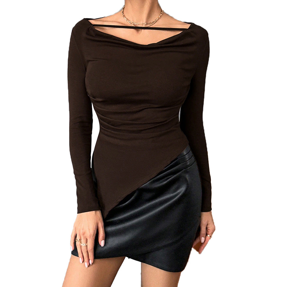 Damen asymmetrisches Langarm-Top mit Wasserfallausschnitt und feinem Schulterband Shop Nory