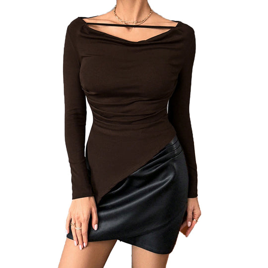 Damen asymmetrisches Langarm-Top mit Wasserfallausschnitt und feinem Schulterband Shop Nory