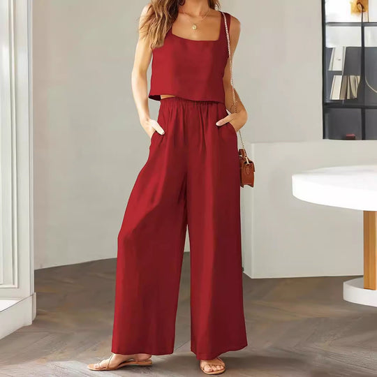 Damen Luftiger Jumpsuit mit weitem Bein und verstellbarem Taillenbund