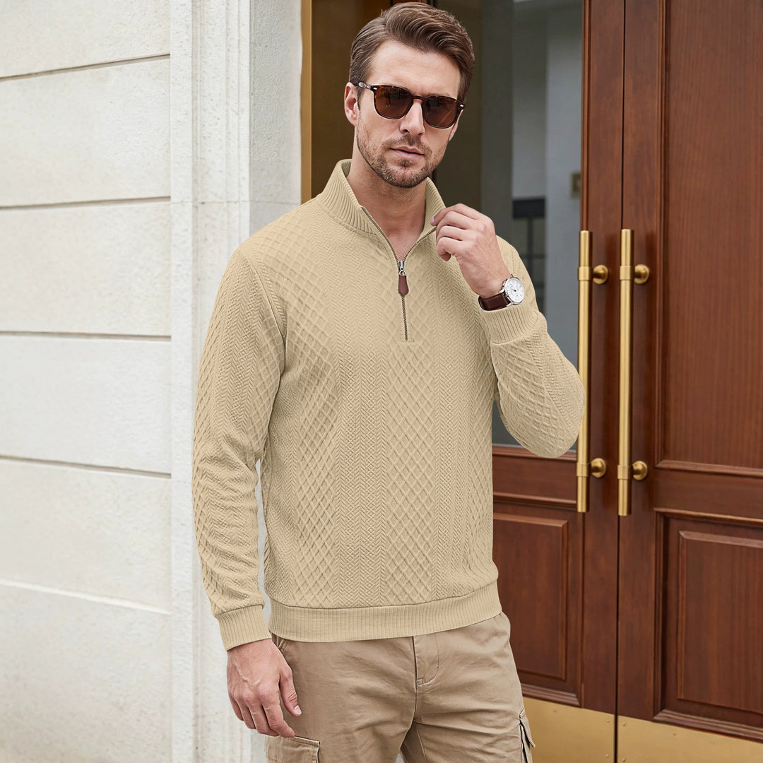Herren Strickpullover mit halbem Reißverschluss und strukturierter Zopfoptik Shop Nory