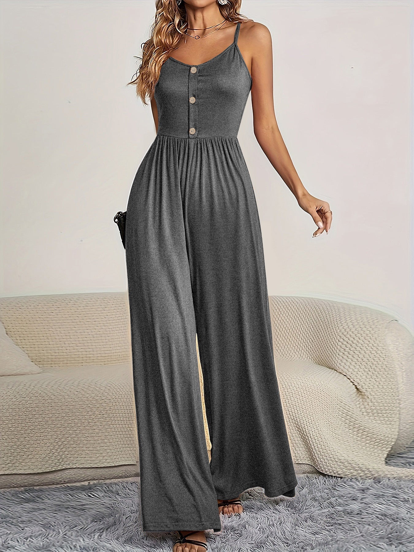 Damen Jumpsuit mit knöpfbarem Oberteil und weitem Bein