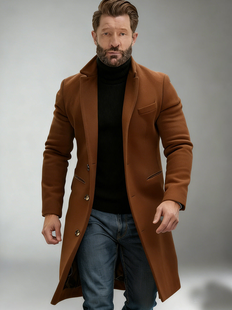 Herren Eleganter einreihiger Langmantel aus Wollmix mit schmaler Silhouette und Reverskragen Shop Nory