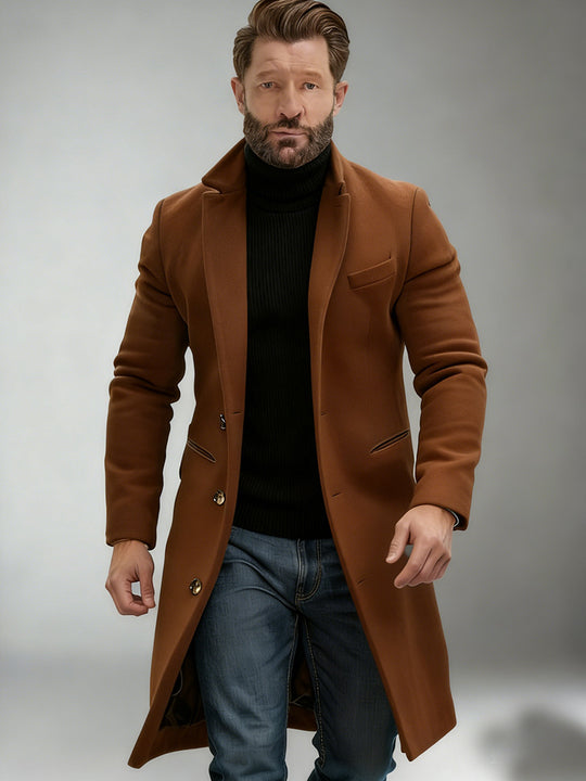 Herren Eleganter einreihiger Langmantel aus Wollmix mit schmaler Silhouette und Reverskragen Shop Nory