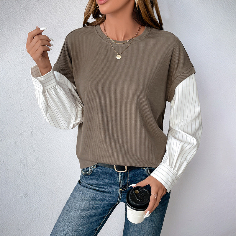 Damen Casual-Longsleeve mit Rippoberteil & gestreiften Blusenärmeln Shop Nory
