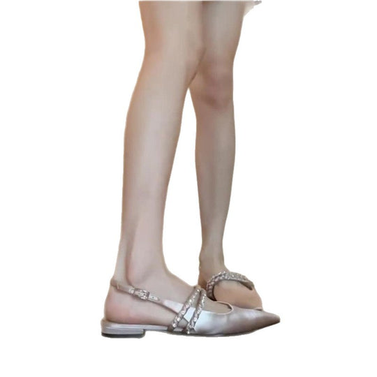 Damen Spitz zulaufende Satin-Slingbacks mit doppelt besetztem Strassriemen Shop Nory