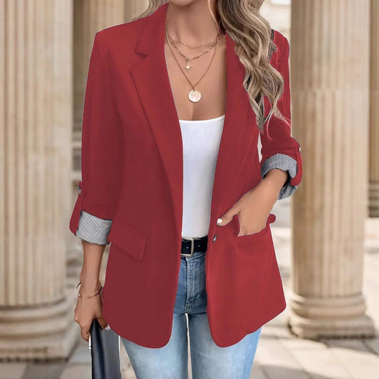 Damen Casual-Blazer mit gekrempelten Ärmeln und gestreiftem Futter Shop Nory