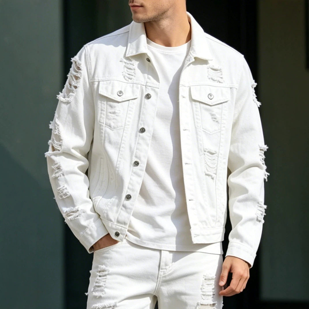 Herren Modische Jeansjacke mit Zerrissenen Details Shop Nory