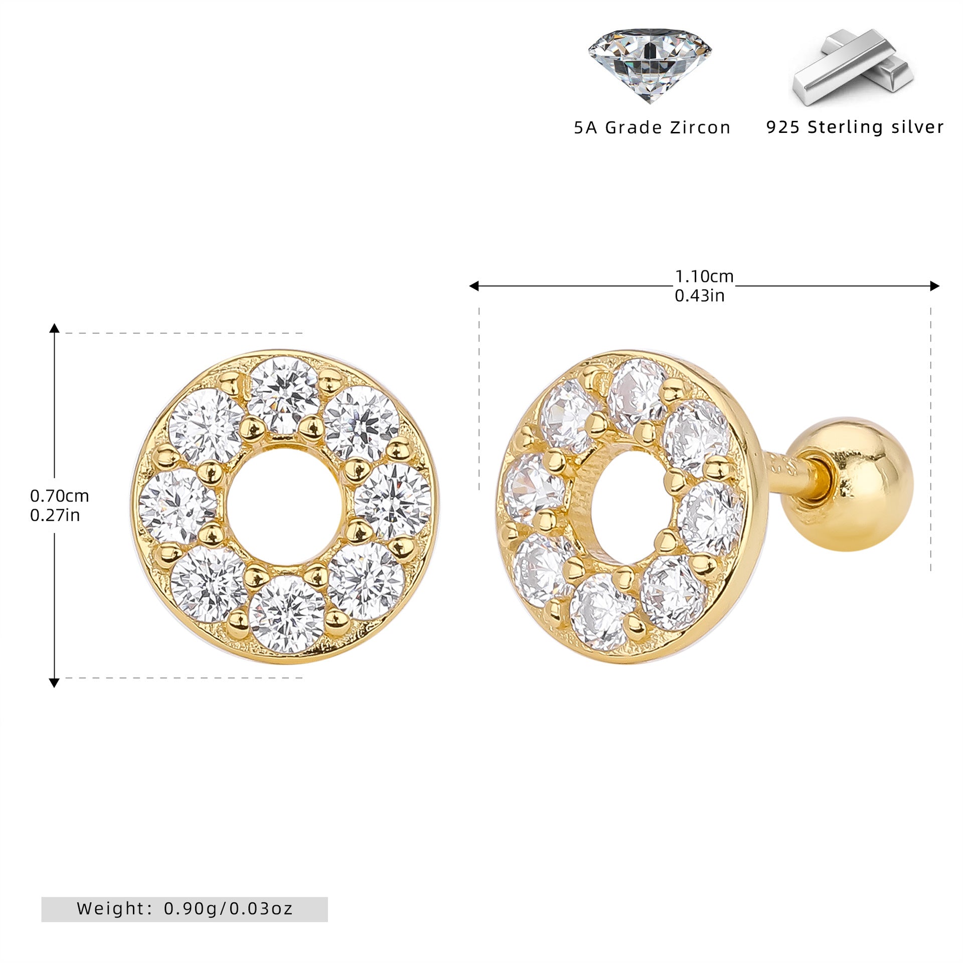 Damen Ohrstecker mit funkelnden Zirkon-Akzenten aus hochwertigem 925 Sterling Silber Shop Nory