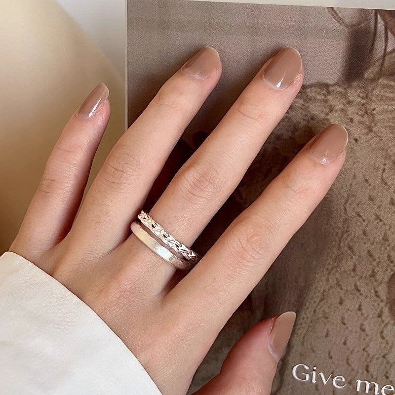 Damen Offener Silberring mit geflochtenem und glänzendem Design Shop Nory