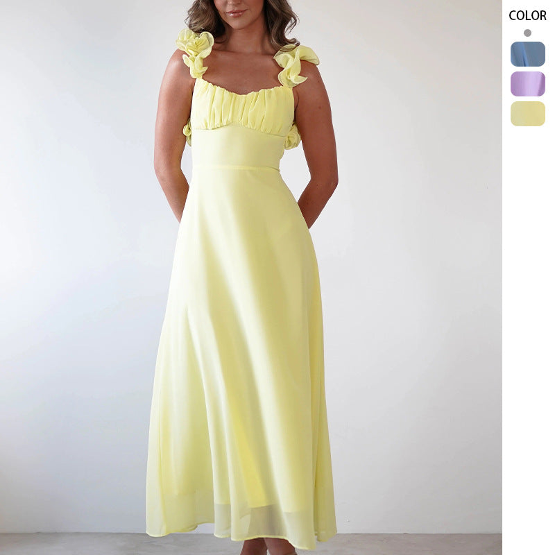 Damen Maxikleid mit verspielten Rüschendetails und elastischem Oberteil