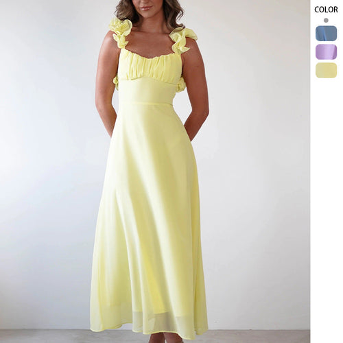 Damen Maxikleid mit verspielten Rüschendetails und elastischem Oberteil