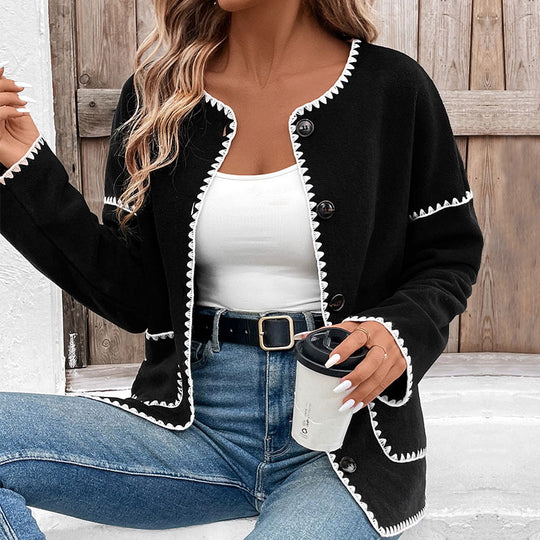 Damen Lässiger Cardigan mit Kontrastnähten Shop Nory