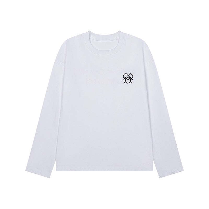 Unisex Langarm-Baumwollshirt mit minimalistischer Freundschafts-Stickerei Shop Nory