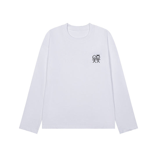 Unisex Langarm-Baumwollshirt mit minimalistischer Freundschafts-Stickerei Shop Nory