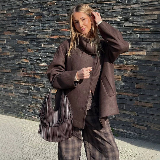 Damen Langer Wollmix-Mantel mit Oversize-Schnitt und weitem Revers Shop Nory