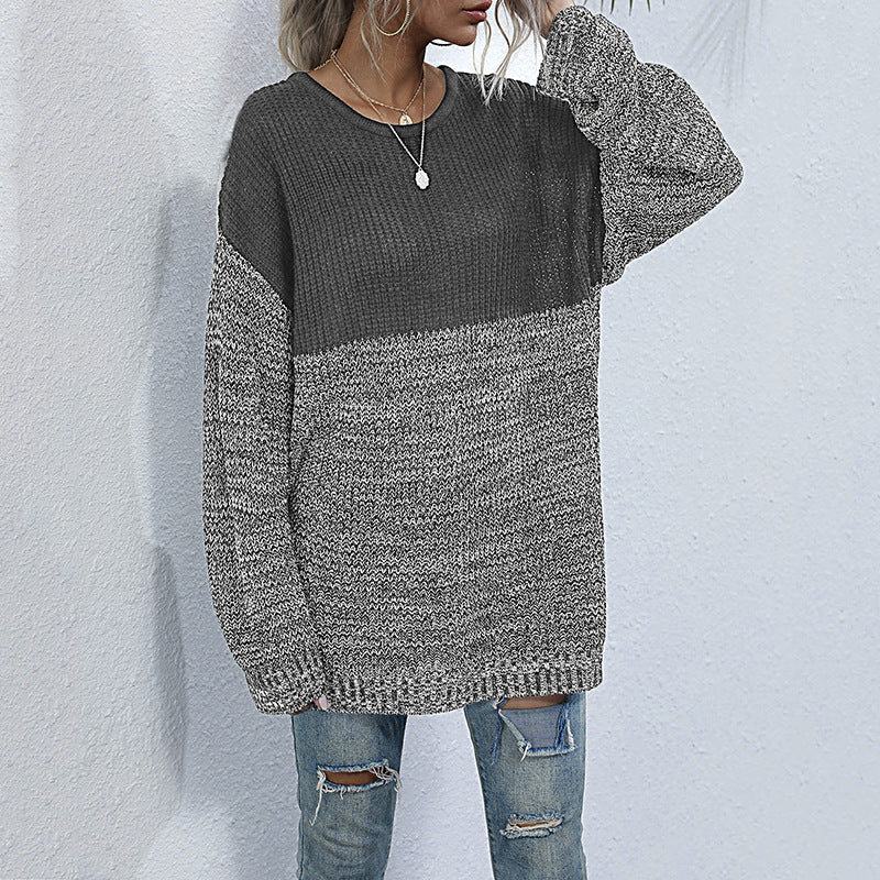 Damen Oversize-Strickpullover im Melange-Blockdesign mit Rundhalsausschnitt & verlängertem Saum Shop Nory