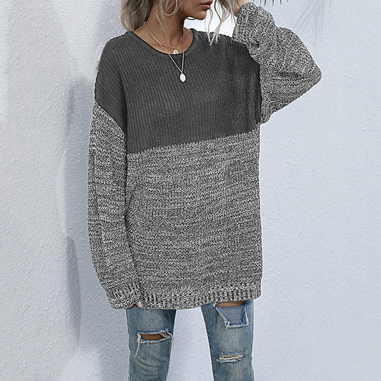 Damen Oversize-Strickpullover im Melange-Blockdesign mit Rundhalsausschnitt & verlängertem Saum Shop Nory