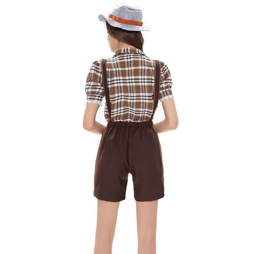 Damen nan Trachten-Shorts mit besticktem Latz, verstellbaren Trägern und karierter Bluse Shop Nory