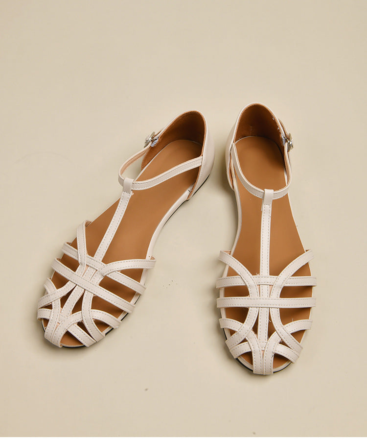 Damen elegante Flachsandalen mit verstellbarem Riemen und modischem Schnitt