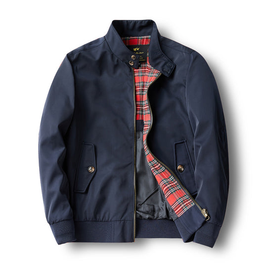 Herren Kurz geschnittene Harrington-Jacke mit Stehkragen, elastischen Bündchen und kariertem Innenfutter Shop Nory