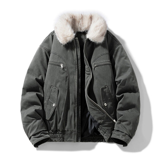 Herren wattierte Bomberjacke mit kuscheligem Kunstfellkragen und Mehrfachtaschen Shop Nory