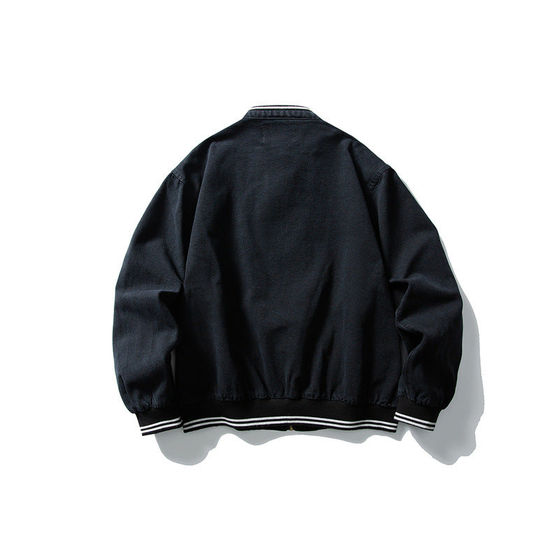 Unisex Kastig geschnittene Baumwoll-Canvas Bomberjacke mit Stehkragen und geripptem Saum Shop Nory