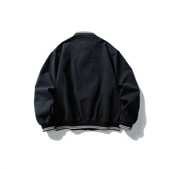 Unisex Kastig geschnittene Baumwoll-Canvas Bomberjacke mit Stehkragen und geripptem Saum Shop Nory