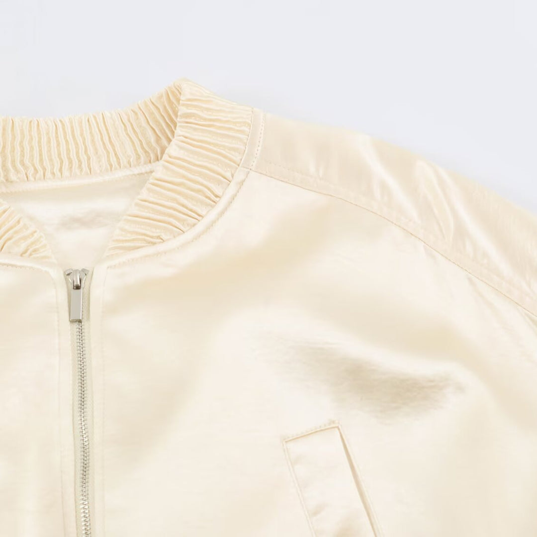 Damen Cropped Bomberjacke aus Satin mit Rippbündchen Shop Nory