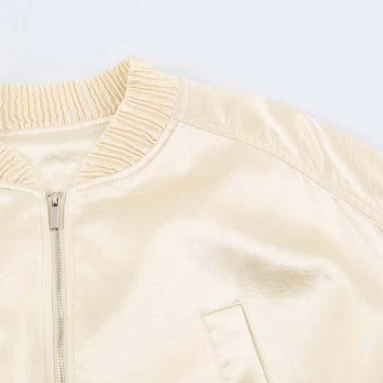 Damen Cropped Bomberjacke aus Satin mit Rippbündchen Shop Nory