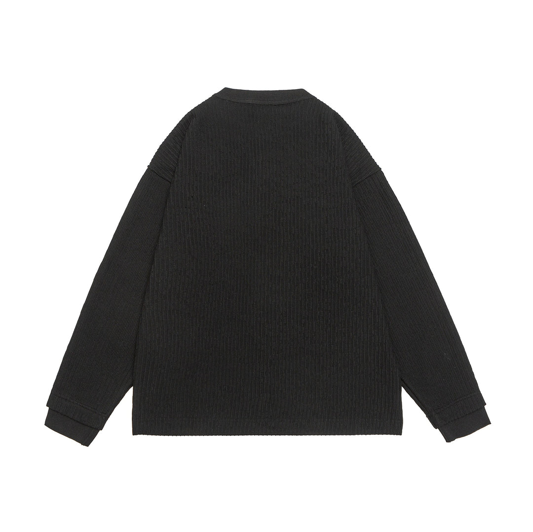 Unisex Gerippter Henley-Pullover mit Knopfleiste Oversize-Schnitt Shop Nory