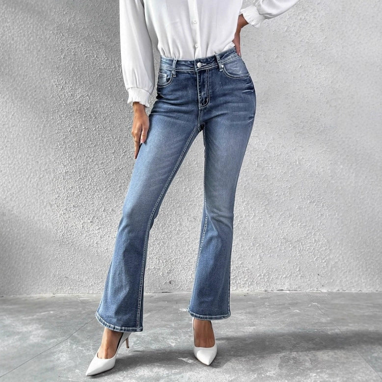 Damen schlanke Bootcut-Jeans mit leichtem Schlag und sculptendem Stretchbund Shop Nory