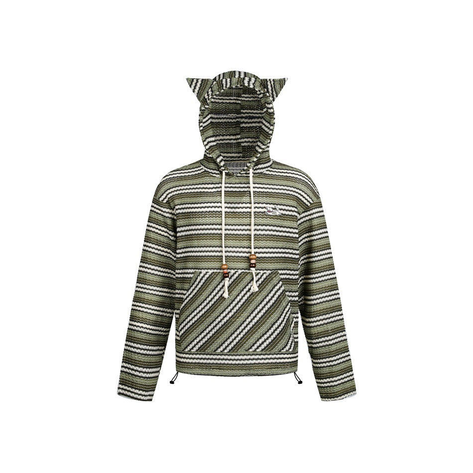 Damen Strick‑Kapuzenpullover mit Katzenohren und Kängurutasche Shop Nory