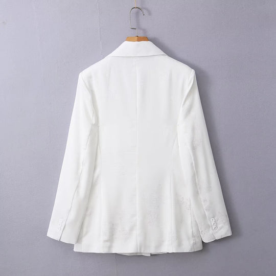 Damen Doppelreihiger Satin-Blazer mit floralem Jacquard und Reverskragen Shop Nory