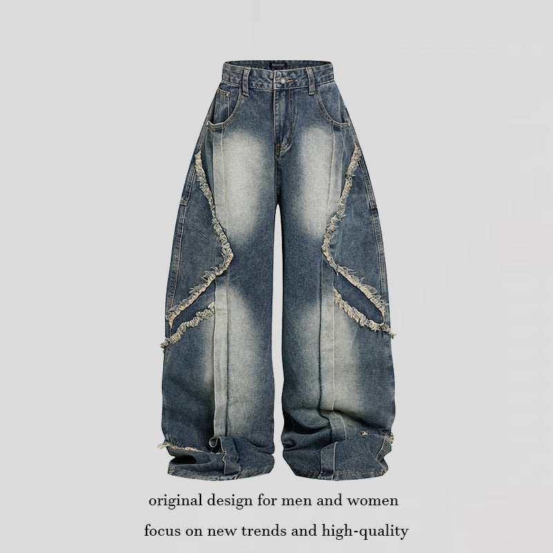 Damen Hochtaillierte weite Baggy-Jeans mit ausgefransten Lagenpanelen und Used-Look Shop Nory