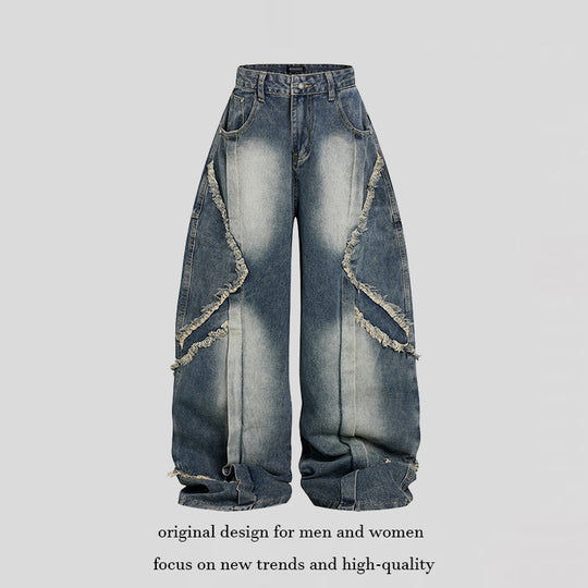 Damen Hochtaillierte weite Baggy-Jeans mit ausgefransten Lagenpanelen und Used-Look Shop Nory