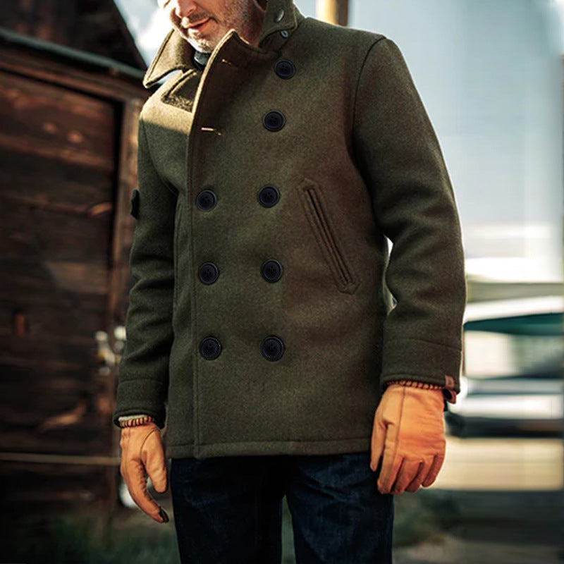 Herren Doppeltreihiger Wollmantel im Peacoat-Stil mit hohem Kragen Shop Nory