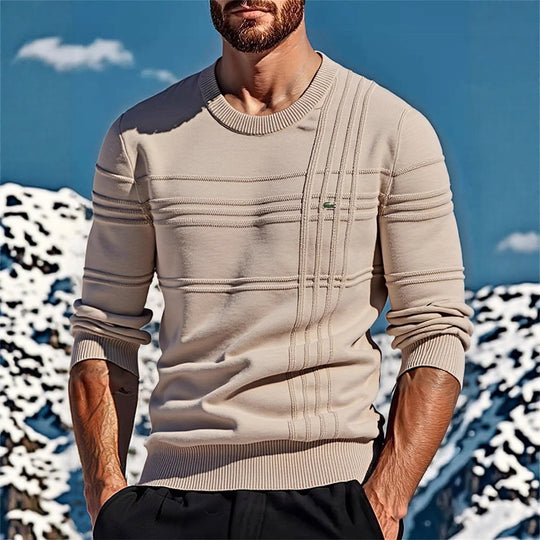 Herren nan strukturierter Rundhalspullover aus Baumwollmischung Slim Fit mit Reliefstreifen und Rippenbündchen Shop Nory