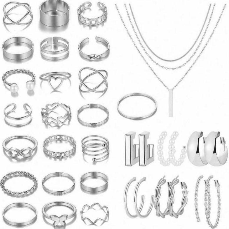 Damen vielseitiges Schmuckset aus verschiedenen Ring- und Halsketten-Designs Shop Nory